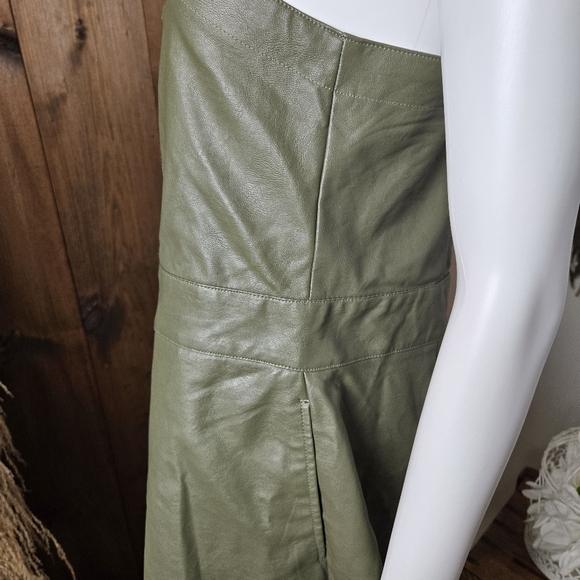 NWT Wild Fable Faux Leather Olive Green Zippered Mini Dress w/Pockets - Picture 10 of 15